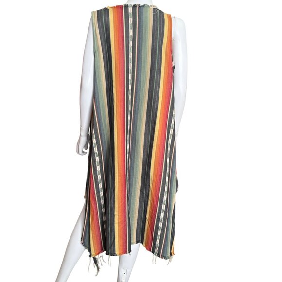 Striped Sleeveless Waterfall Hem Cardigan Vest By L&B Multicolor Size S - Picture 2 of 7